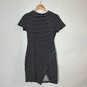 Olivaceous Striped Tight Knit Dress with Front Slit, sz. L